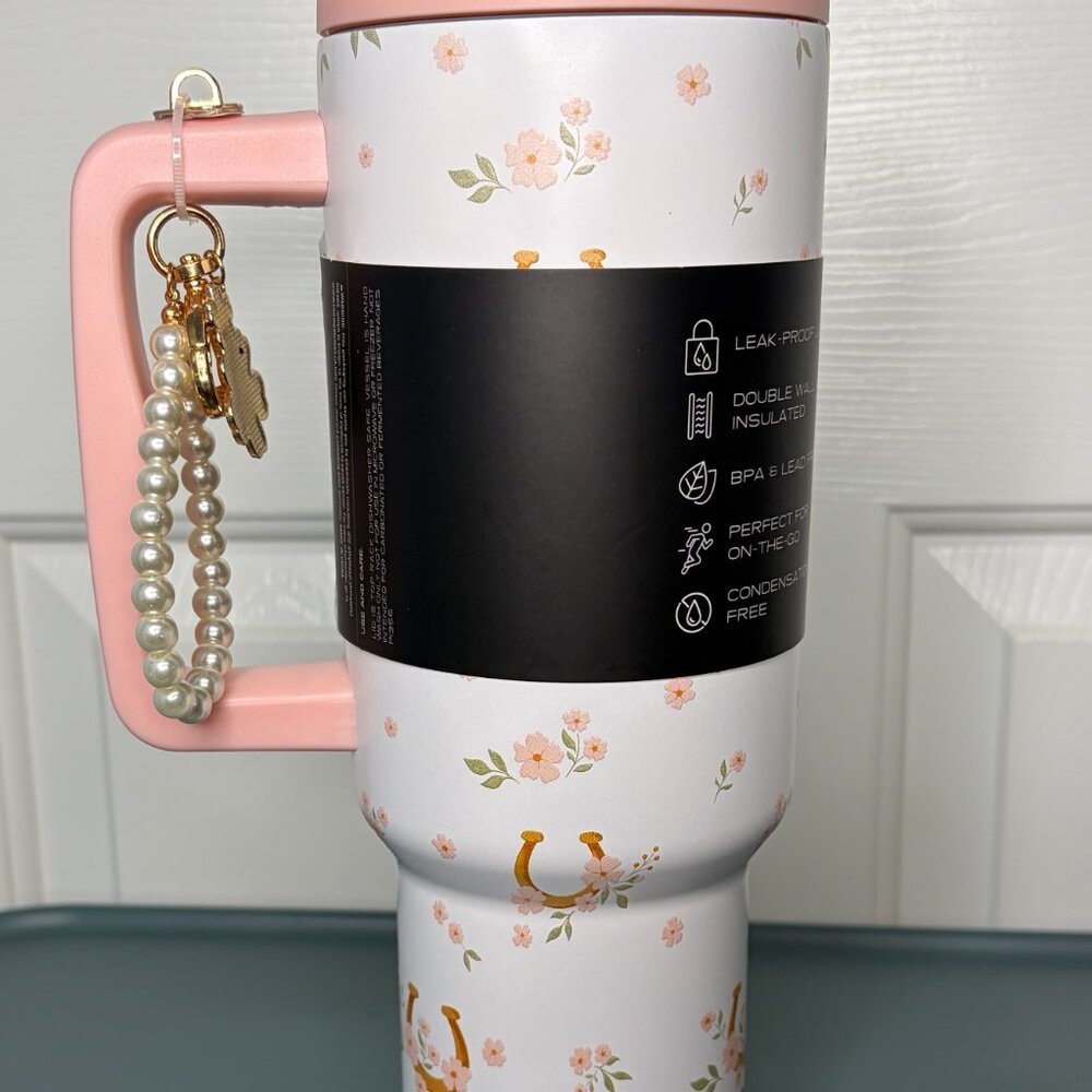 Steve Madden 40oz Insulated Stainless Steel Tumbler Western Theme Cup w/ Handle - Picture 2 of 5